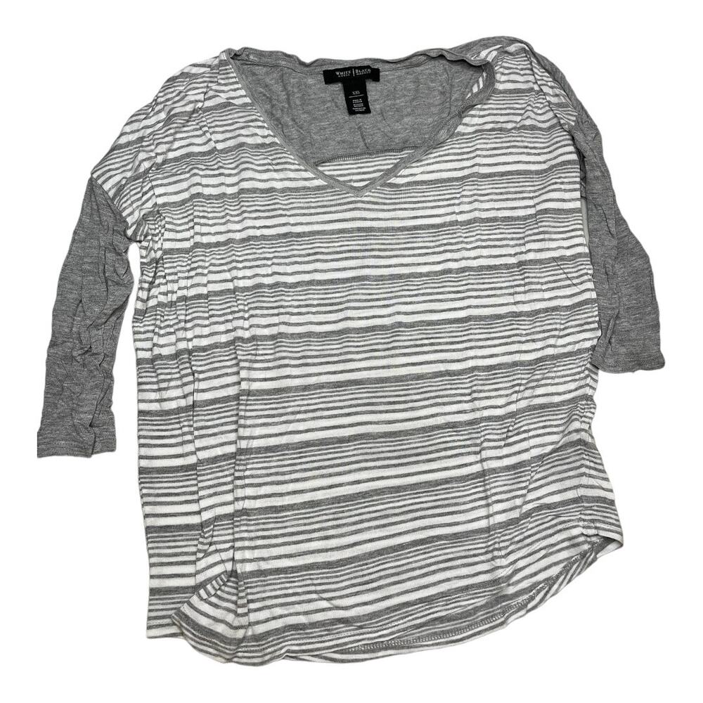 WHBM gray white striped 1/2 long sleeve oversized loose fit top XXS